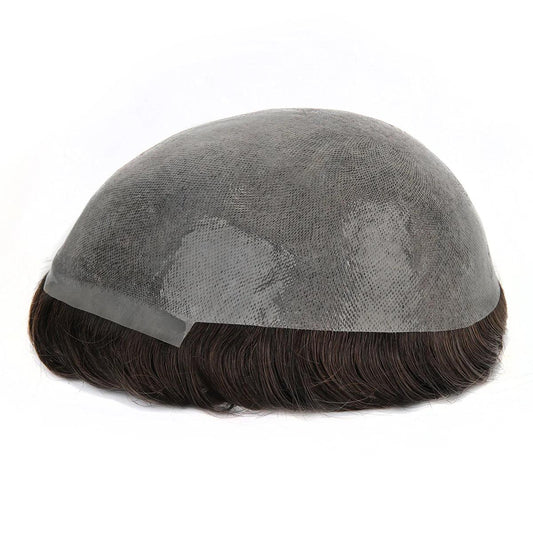 PU KNOTS|0608mm Skin Base 100% High Quality Human Hair Knotted Men Toupee