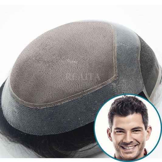 VER|Fine Mono With PU Around Lace Front Hair Toupee Male Hair Replacement System