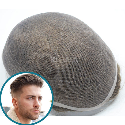 Sistema de substituição capilar de peruca masculina Full Swiss Lace