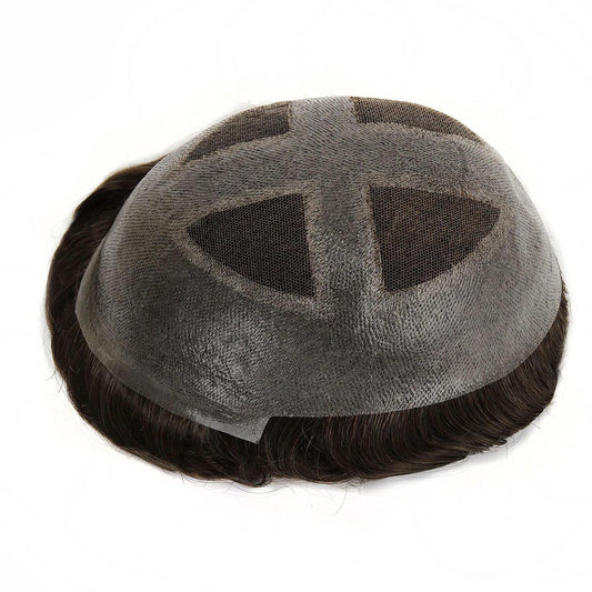 Q4 | Peruca de cabelo humano para homens, pele sintética com inserção de renda, peruca de peruca de cabelo masculino 