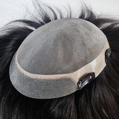 Mono personalizado com NPU em torno de 1 polegada de PU com gaze na frente, peruca masculina com clipes 