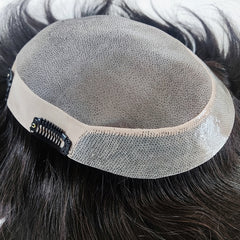 Mono personalizado com NPU em torno de 1 polegada de PU com gaze na frente, peruca masculina com clipes 