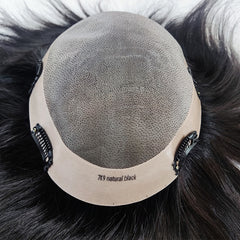 Mono personalizado com NPU em torno de 1 polegada de PU com gaze na frente, peruca masculina com clipes 