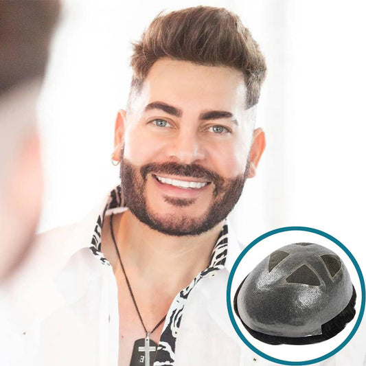 Q4 | Peruca de cabelo humano para homens, pele sintética com inserção de renda, peruca de peruca de cabelo masculino 