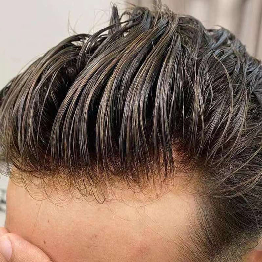 MX2 Bleach Knots Natural Hairline Full Lace com sistema de substituição de cabelos grisalhos em PU, peruca masculina personalizada 