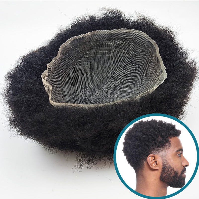 FL Afro curl Human Hair Full Lace 8 X 10" Hair Piece Men Toupee