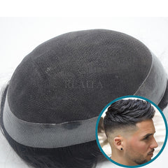 Peruca masculina de renda respirável AUS com 1 polegada de PU ao redor para calvície e cabelos ralos 