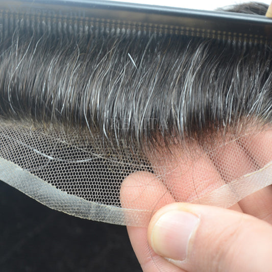 Peruca masculina octogonal personalizada com renda suíça e sistema de substituição de pelos de poliéster