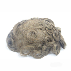 Peruca de poliuretano de 0,06 mm em estoque, pele fina em V, cabelo humano, peruca masculina, sistema de substituição de cabelo