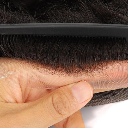 Fine Welded Mono| Breathable and Durable 0.12 Lace Human Hair Men Toupees Hair Unit