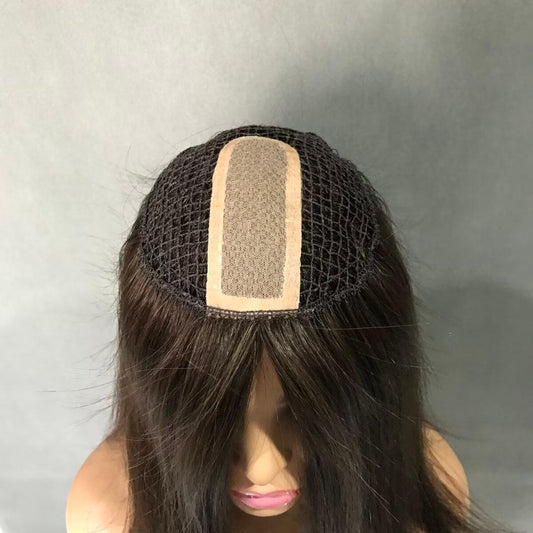 Peruca de integração | Linha PE com topper de cabelo de cutícula virgem de seda 