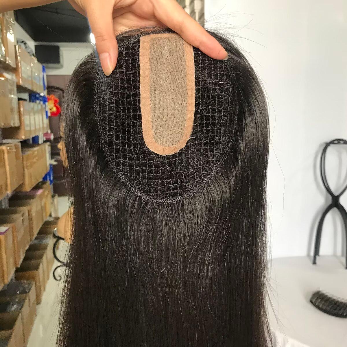 Peruca de integração | Linha PE com topper de cabelo de cutícula virgem de seda 