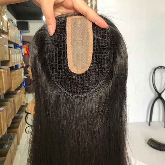 Peruca de integração | Linha PE com topper de cabelo de cutícula virgem de seda 