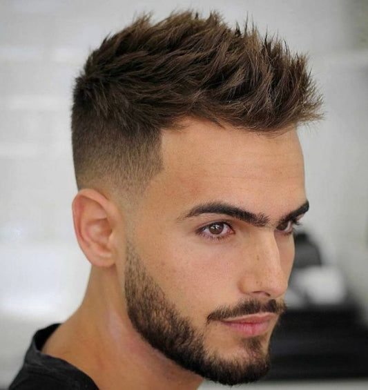 Peruca de poliuretano de 0,06 mm em estoque, pele fina em V, cabelo humano, peruca masculina, sistema de substituição de cabelo